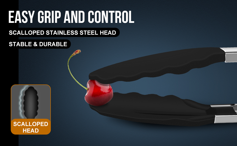 Kitchen Tongs with Silicone Tips, Tongs for Cooking Heat Resistant 600 Degrees Stainless Steel Locking Tong - 7