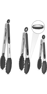 Tongs For Cooking - Heat Resistant 600 Degrees Stainless Steel Kitchen Tong,Heavy Duty Metal Locking Tongs - Perfect for Food,Salad and BBQ set of 3 (7