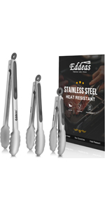 Tongs For Cooking - Heat Resistant 600 Degrees Stainless Steel Kitchen Tong,Heavy Duty Metal Locking Tongs - Perfect for Food,Salad and BBQ set of 3 (7
