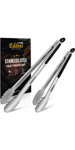 Tongs For Cooking - Heat Resistant 600 Degrees Stainless Steel Kitchen Tong,Heavy Duty Metal Locking Tongs - Perfect for Food,Salad and BBQ set of 3 (7