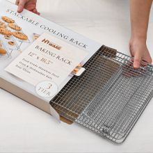 HIWARE Oven-Salf Collapsible Cooling Rack for Baking, 3 Tier 12”x 16.5”, Stainless Steel and Fit Half Sheet, Stackable Wire Cooling Racks for Cookie, Pizza, Cake