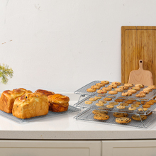 HIWARE Oven-Salf Collapsible Cooling Rack for Baking, 3 Tier 12”x 16.5”, Stainless Steel and Fit Half Sheet, Stackable Wire Cooling Racks for Cookie, Pizza, Cake