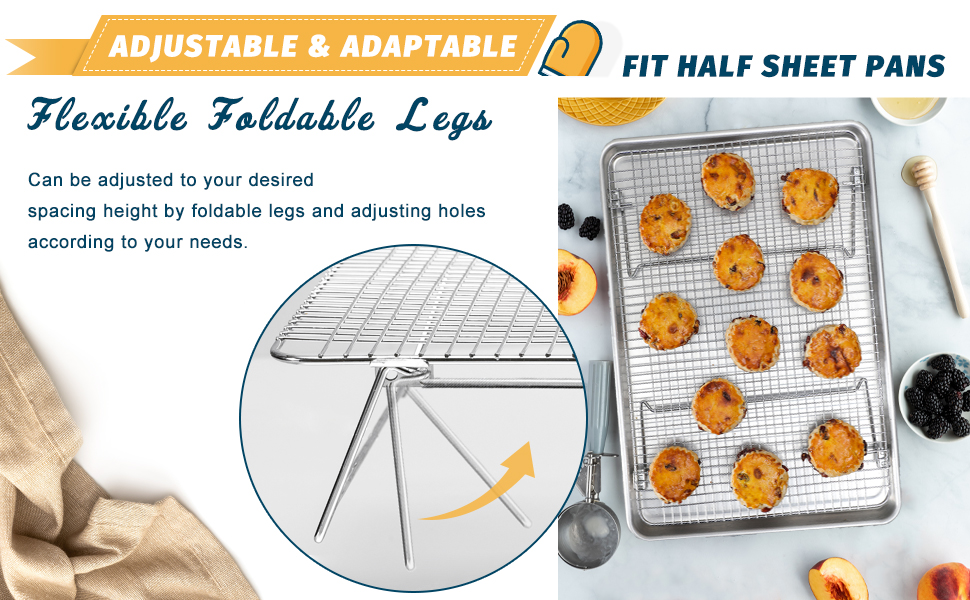HIWARE Oven-Salf Collapsible Cooling Rack for Baking, 3 Tier 12”x 16.5”, Stainless Steel and Fit Half Sheet, Stackable Wire Cooling Racks for Cookie, Pizza, Cake
