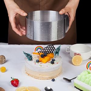 iNeibo Cake Ring and Cake Collar Set, 6 to 12 Inch Adjustable Cake Mousse Mould Set with 6inch Clear Cake Roll, Stainless Steel Pastry Ring, Mousse Ring, Ring Mold for Baking