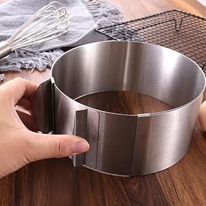 iNeibo Cake Ring and Cake Collar Set, 6 to 12 Inch Adjustable Cake Mousse Mould Set with 6inch Clear Cake Roll, Stainless Steel Pastry Ring, Mousse Ring, Ring Mold for Baking