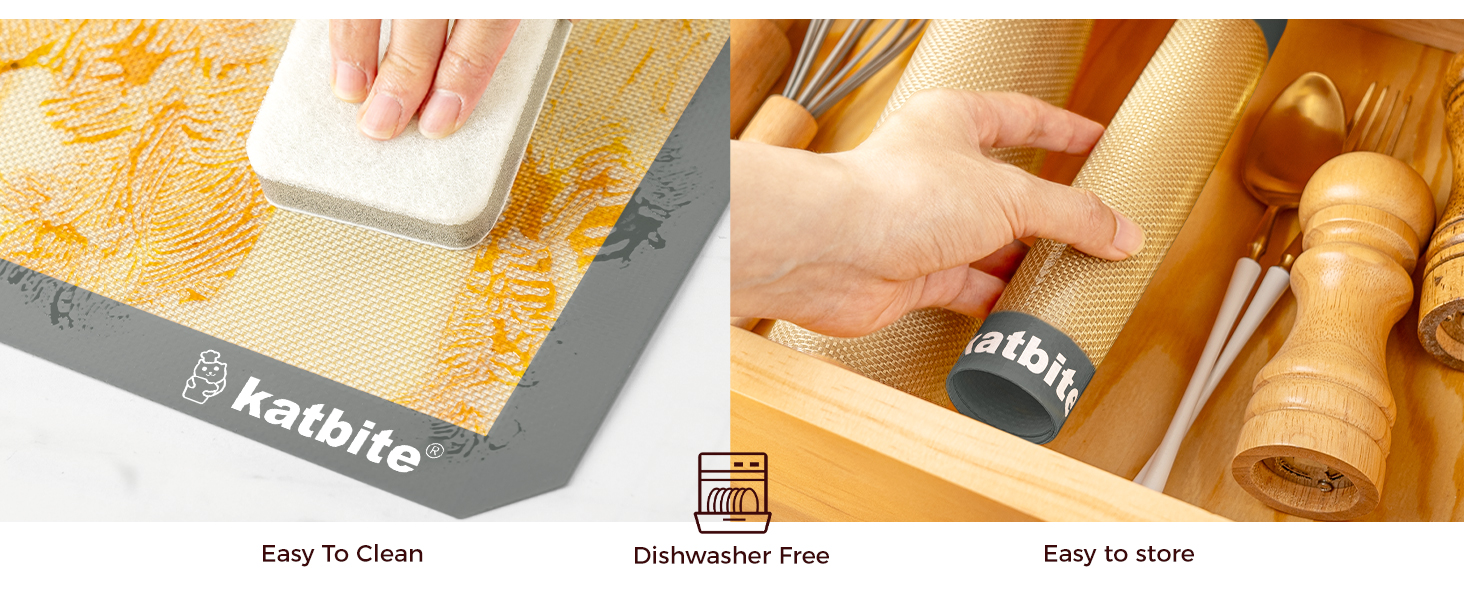 Silicone Baking Mat, Katbite Large Baking Mat Set of 3-2 Half Sheets Mats (11 5/8