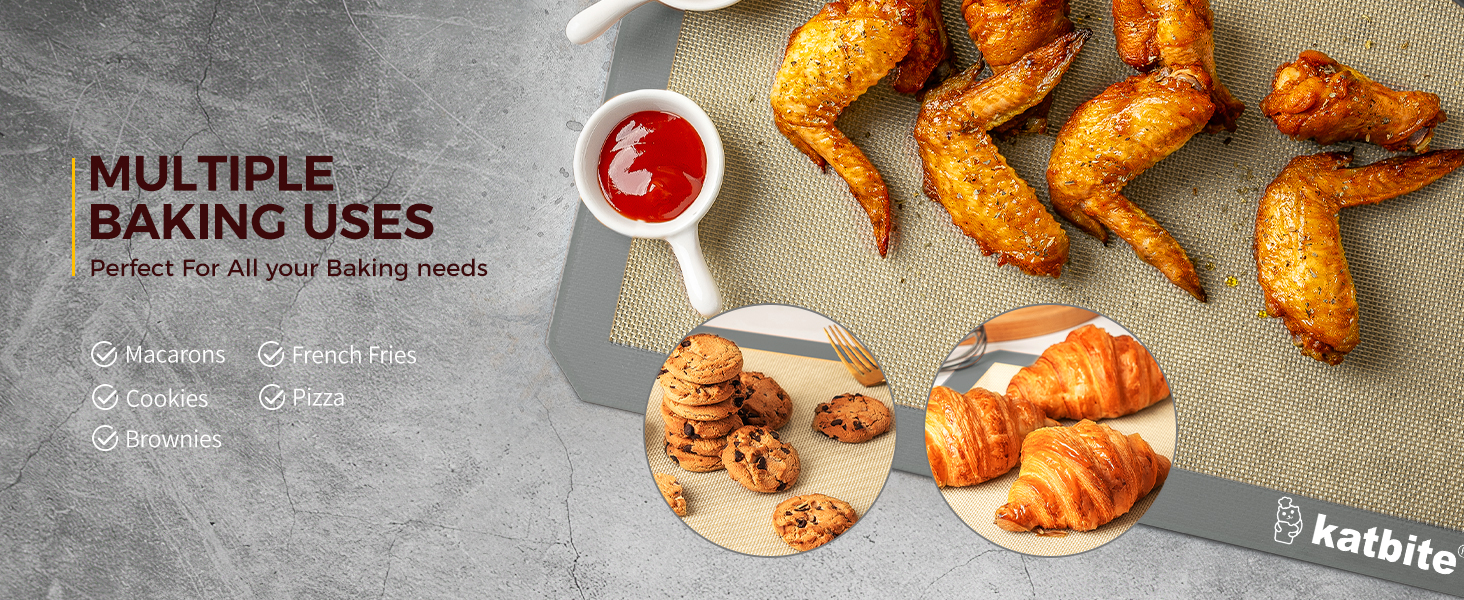 Silicone Baking Mat, Katbite Large Baking Mat Set of 3-2 Half Sheets Mats (11 5/8