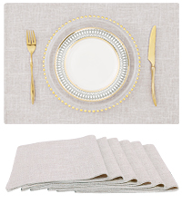 homing Cotton Linen Placemats Set of 6, Cloth Washable Farmhouse Dining Table Mats for Indoor, Outdoor, Easter, Easy to Clean, Neutral Beige, 13 x 19 Inch