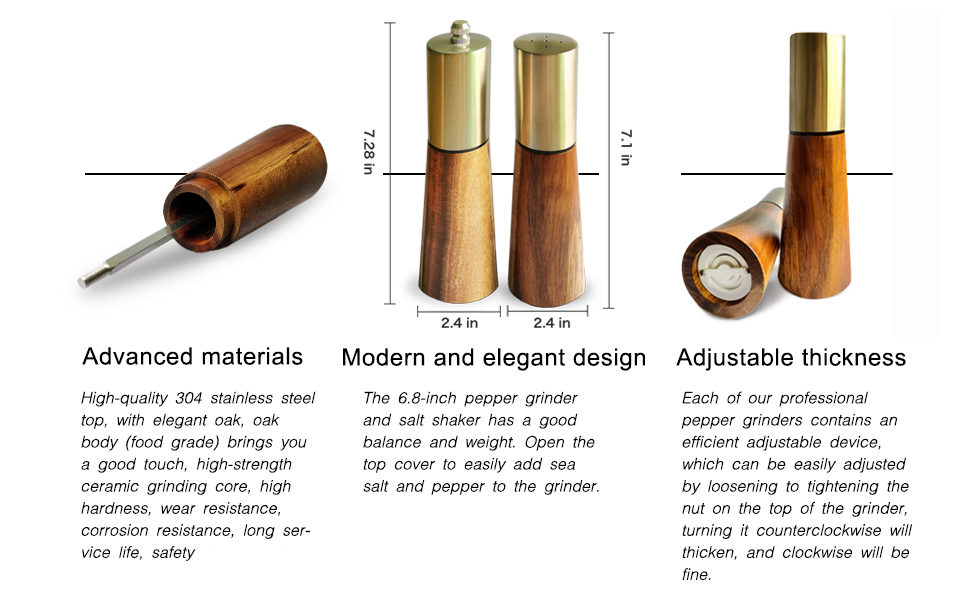 Salt and Pepper Grinder Set,Stainless Steel Manual Salt and Pepper Mill,Adjustable Thickness,Suitable For Kitchen,Barbecue,Picnic,2 Packs