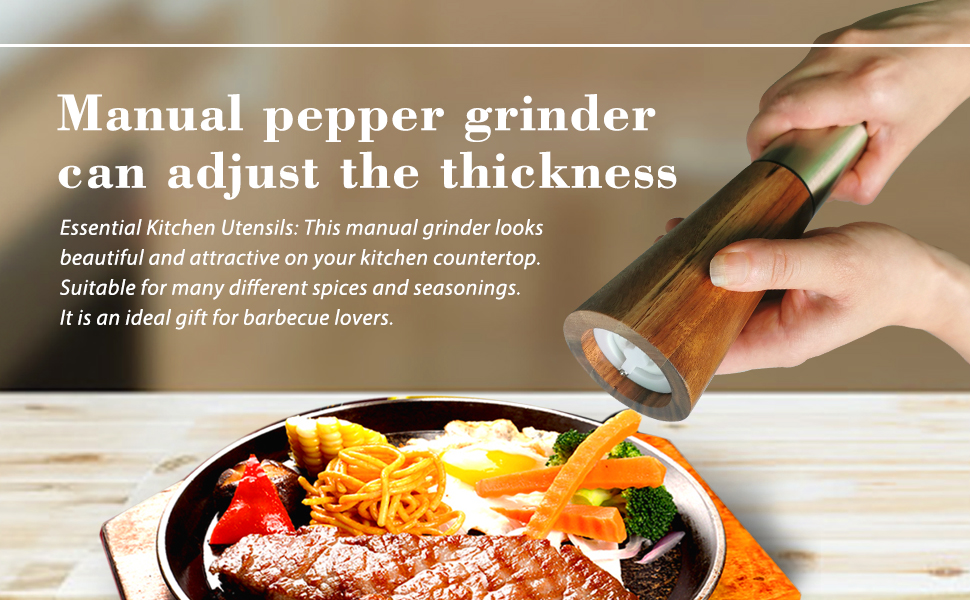 Salt and Pepper Grinder Set,Stainless Steel Manual Salt and Pepper Mill,Adjustable Thickness,Suitable For Kitchen,Barbecue,Picnic,2 Packs