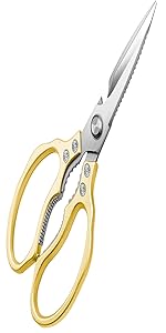 AWinjoy Kitchen Scissors, Heavy Duty Sharp Shears Dishwasher Safe, Kitchen Accessories Cooking Shears for Meat Chicken Fish Poultry Herb Bread (gold)
