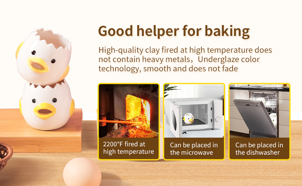 LuoCoCo Cute Egg Separator, Ceramics Vomiting Chicken Egg Yolk White Separator, Practical Household Small Egg Filter Splitter, Kitchen Gadget Baking Assistant Tool, Dishwasher Safe (Yellow)
