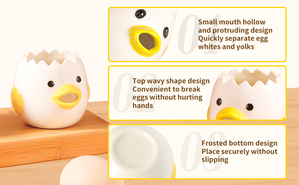 LuoCoCo Cute Egg Separator, Ceramics Vomiting Chicken Egg Yolk White Separator, Practical Household Small Egg Filter Splitter, Kitchen Gadget Baking Assistant Tool, Dishwasher Safe (Yellow)