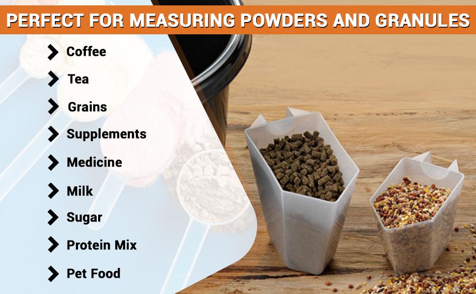 Plastic Measuring Scoop, (29.6 cc | 2 tablespoon | 1/8 Cup | 29.6 mL) Long Handle Spoons for Powders, Granules, Coffee, Pet Food, Baking Supplies, Protein and Other Dry Goods, BPA Free (Set of 3)