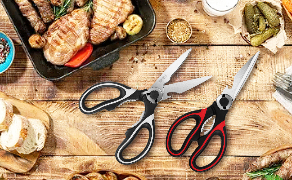 Kitchen Scissor For General Use 2-Packs,Heavy Duty Kitchen Raptor Meat Shears,Dishwasher Safe Cooking Scissors, Stainless Steel Multi-function Scissors For Food,Chicken,Poultry, Fish, Pizza,Herbs