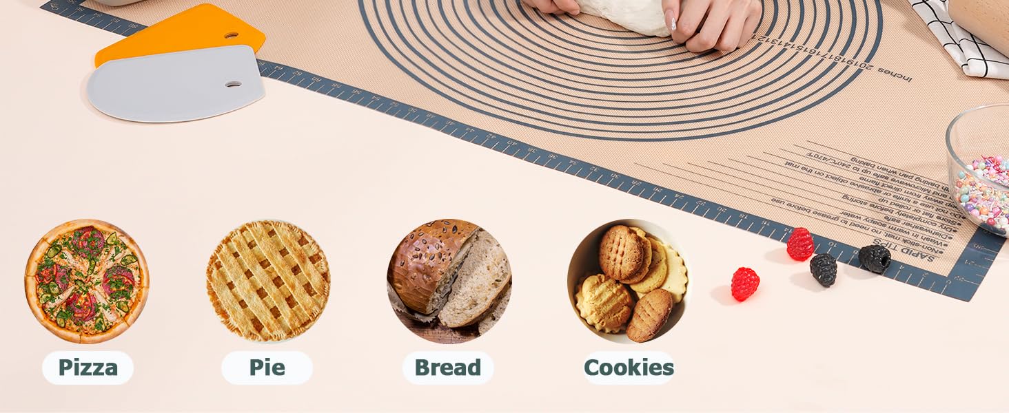 Sapid Extra Thick Silicone Pastry Mat Non-slip with Measurements for Non-stick Silicone Baking Mat Extra Large, Dough Rolling, Pie Crust, Kneading Mats, Countertop, Placement Mats (24