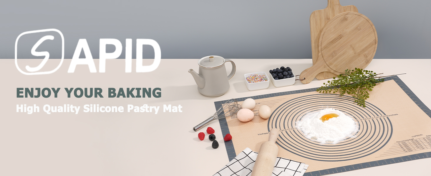 Sapid Extra Thick Silicone Pastry Mat Non-slip with Measurements for Non-stick Silicone Baking Mat Extra Large, Dough Rolling, Pie Crust, Kneading Mats, Countertop, Placement Mats (24