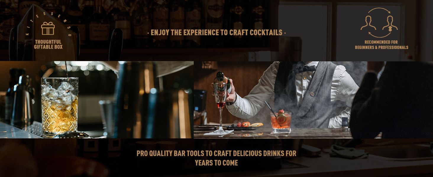 KITESSENSU Boston Cocktail Shaker Set, 4-Piece Boston Shaker Tins Bartender Kit with 18oz & 28oz Mixed Drink Shaker, Hawthorne Strainer, Double Measuring Jigger, Cocktail Recipe Cards Included