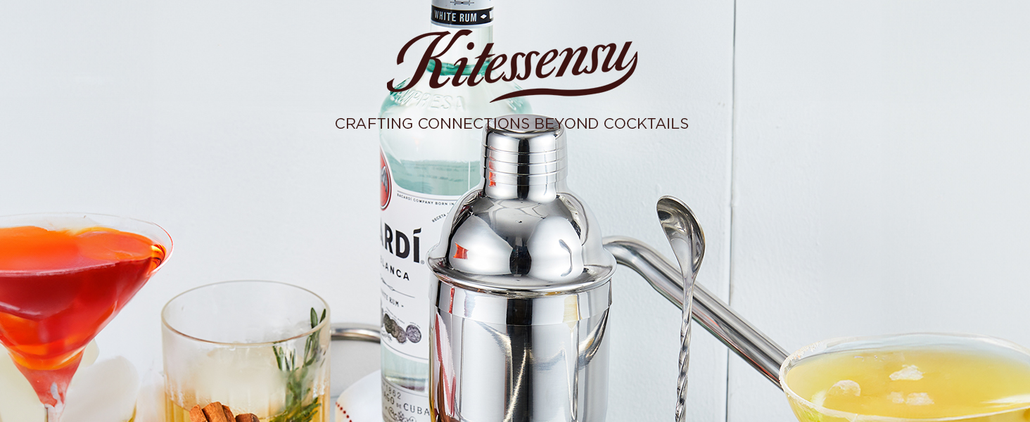 Cocktail Shaker, KITESSENSU 24oz Drink Shaker with Bartender Strainer, Measuring Jigger, Bar Mixing Spoon, Cocktail Recipe Guide, Professional Drink Mixer Set for Beginners, Silver