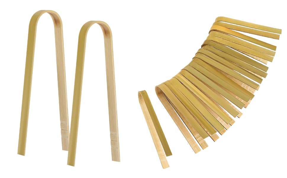 Luter 20pcs Wooden Disposable Cooking Utensils Mini Wooden Tongs Natural Toast Tongs for Charcuterie Cooking