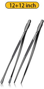 JETKONG 2 Pcs 12-Inch Kitchen Tweezers Fine Tweezer Tongs, Extra-Long Stainless Steel Cooking Tweezers (Silver)