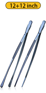 JETKONG 2 Pcs 12-Inch Kitchen Tweezers Fine Tweezer Tongs, Extra-Long Stainless Steel Cooking Tweezers (Silver)