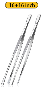 JETKONG 2 Pcs 12-Inch Kitchen Tweezers Fine Tweezer Tongs, Extra-Long Stainless Steel Cooking Tweezers (Silver)