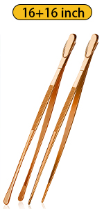 JETKONG 2 Pcs 12-Inch Kitchen Tweezers Fine Tweezer Tongs, Extra-Long Stainless Steel Cooking Tweezers (Silver)