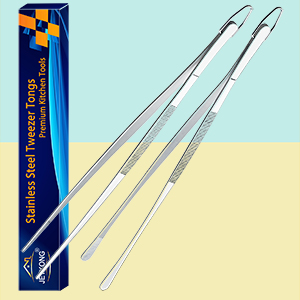 JETKONG 2 Pcs 12-Inch Kitchen Tweezers Fine Tweezer Tongs, Extra-Long Stainless Steel Cooking Tweezers (Silver)