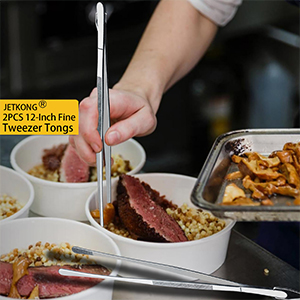 JETKONG 2 Pcs 12-Inch Kitchen Tweezers Fine Tweezer Tongs, Extra-Long Stainless Steel Cooking Tweezers (Silver)