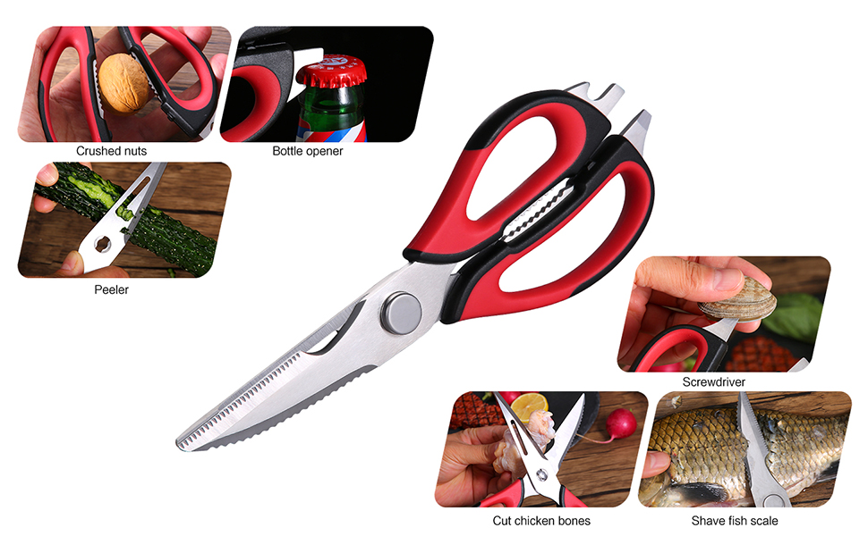 Kitchen Scissors for Food Heavy Duty, All Purpose Kitchen Shears that Come Apart Dishwasher Safe, Sharp Stainless Steel Cooking Scissors for Meat, Poultry, Fish (Grey)