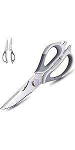 Kitchen Scissors for Food Heavy Duty, All Purpose Kitchen Shears that Come Apart Dishwasher Safe, Sharp Stainless Steel Cooking Scissors for Meat, Poultry, Fish (Grey)