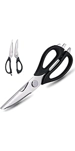 Kitchen Scissors for Food Heavy Duty, All Purpose Kitchen Shears that Come Apart Dishwasher Safe, Sharp Stainless Steel Cooking Scissors for Meat, Poultry, Fish (Grey)