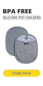 2-Pack Silicone Pot Holders for Kitchen Heat Resistant up to 500°F, Non-Slip Large Hot Pads with Pocket, Quilted Liner Trivets for Countertops Hot Pots and Pans (Gray)