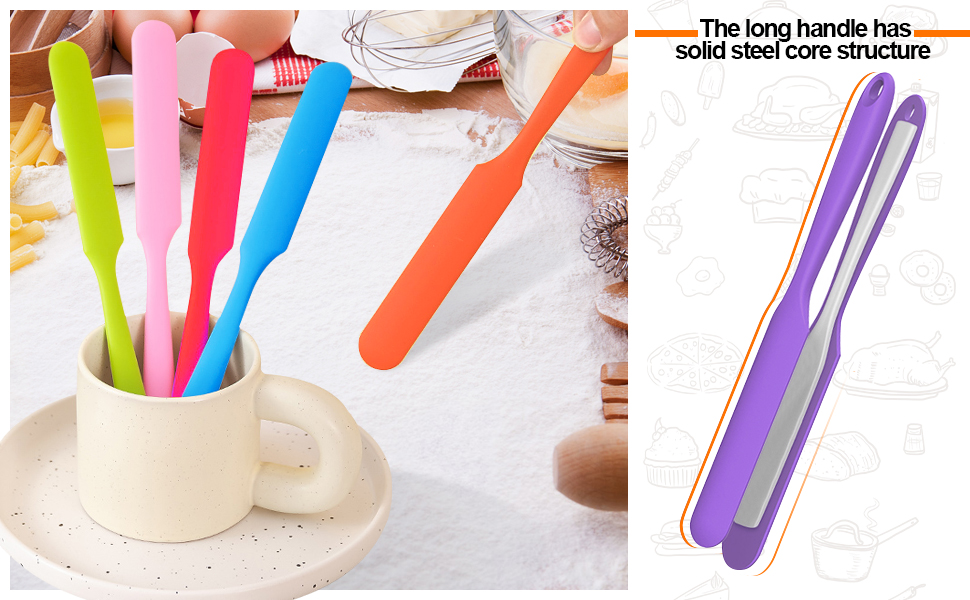 Small Silicone Spatulas Bulk for Kitchen, Baking, Cake Icing, Resin Craft(set of 6), Mini Silicon Scraper Tool, Jar Spatula with Long Handle Heat Resistant, Waxing Sticks Large with Slant for Hard Wax