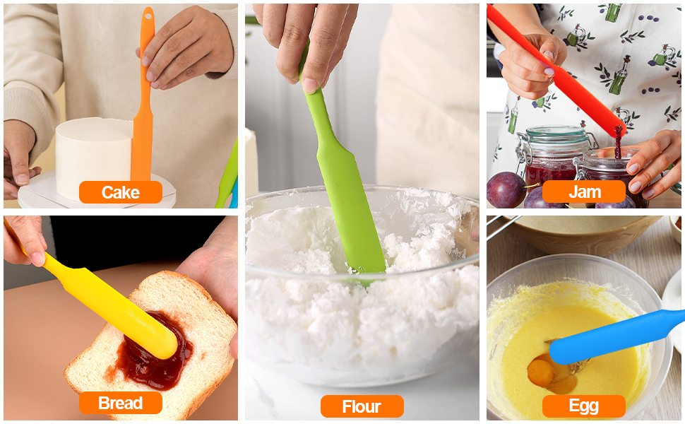 Small Silicone Spatulas Bulk for Kitchen, Baking, Cake Icing, Resin Craft(set of 6), Mini Silicon Scraper Tool, Jar Spatula with Long Handle Heat Resistant, Waxing Sticks Large with Slant for Hard Wax