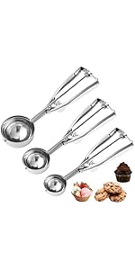 Ice Cream Scoop,7 inches Nonstick Anti-Freeze One Piece Aluminum Scooper Spoon, Heavy Duty Durable Design, Easy Clean, for Gelato, Cookie Dough, Sorbet, Almond (Silver)