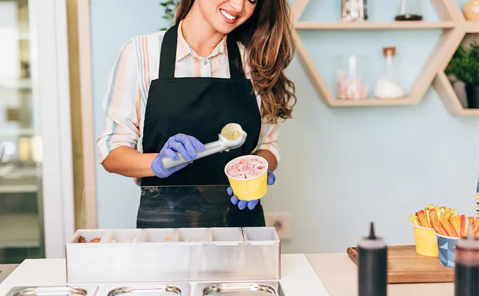 Ice Cream Scoop,7 inches Nonstick Anti-Freeze One Piece Aluminum Scooper Spoon, Heavy Duty Durable Design, Easy Clean, for Gelato, Cookie Dough, Sorbet, Almond (Silver)