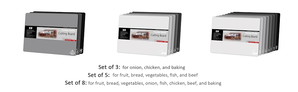 ZVP Flexible Plastic Cutting Board Set of 5 Gradient Color, Colorful Chopping Boards, BPA Free Mats, Non-Slip, Dishwasher Safe, 15x12 Inch, Gray Neutral Colors