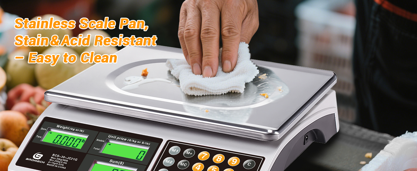 Price Computing Scale, 66lb Digital Commercial Food Meat Produce Weighing Scale with Green Backlight LCD for Farmers Market, Retail Outlets, Dry Battery Powered, Not for Trade