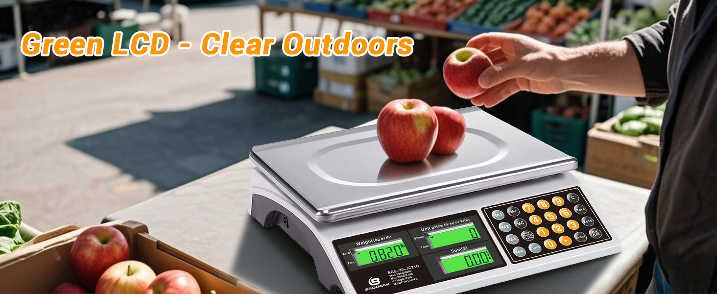 Price Computing Scale, 66lb Digital Commercial Food Meat Produce Weighing Scale with Green Backlight LCD for Farmers Market, Retail Outlets, Dry Battery Powered, Not for Trade