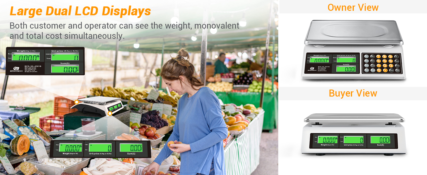 Price Computing Scale, 66lb Digital Commercial Food Meat Produce Weighing Scale with Green Backlight LCD for Farmers Market, Retail Outlets, Dry Battery Powered, Not for Trade