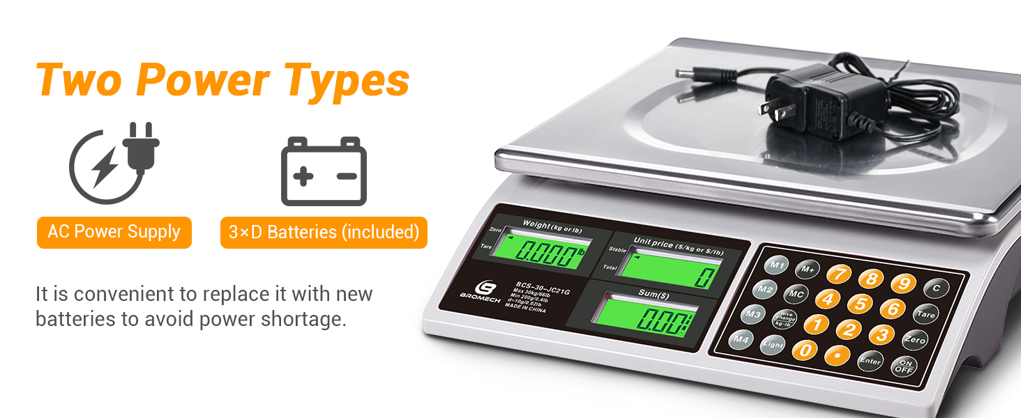 Price Computing Scale, 66lb Digital Commercial Food Meat Produce Weighing Scale with Green Backlight LCD for Farmers Market, Retail Outlets, Dry Battery Powered, Not for Trade