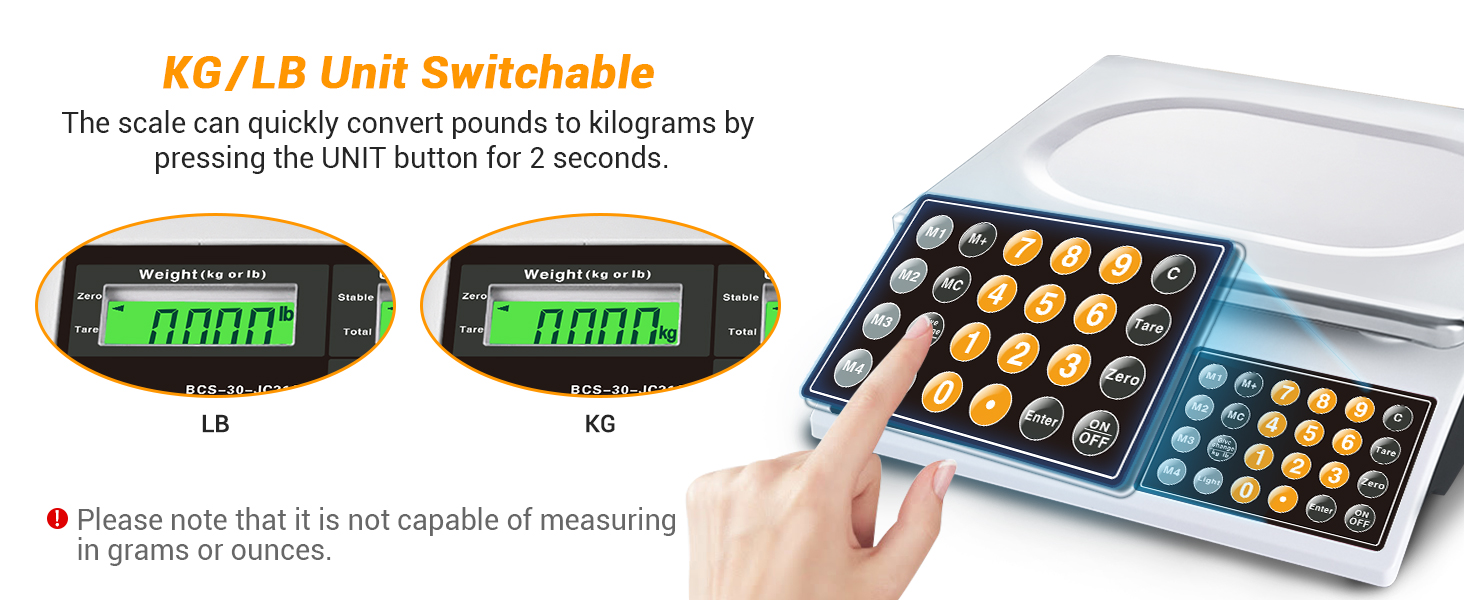 Price Computing Scale, 66lb Digital Commercial Food Meat Produce Weighing Scale with Green Backlight LCD for Farmers Market, Retail Outlets, Dry Battery Powered, Not for Trade