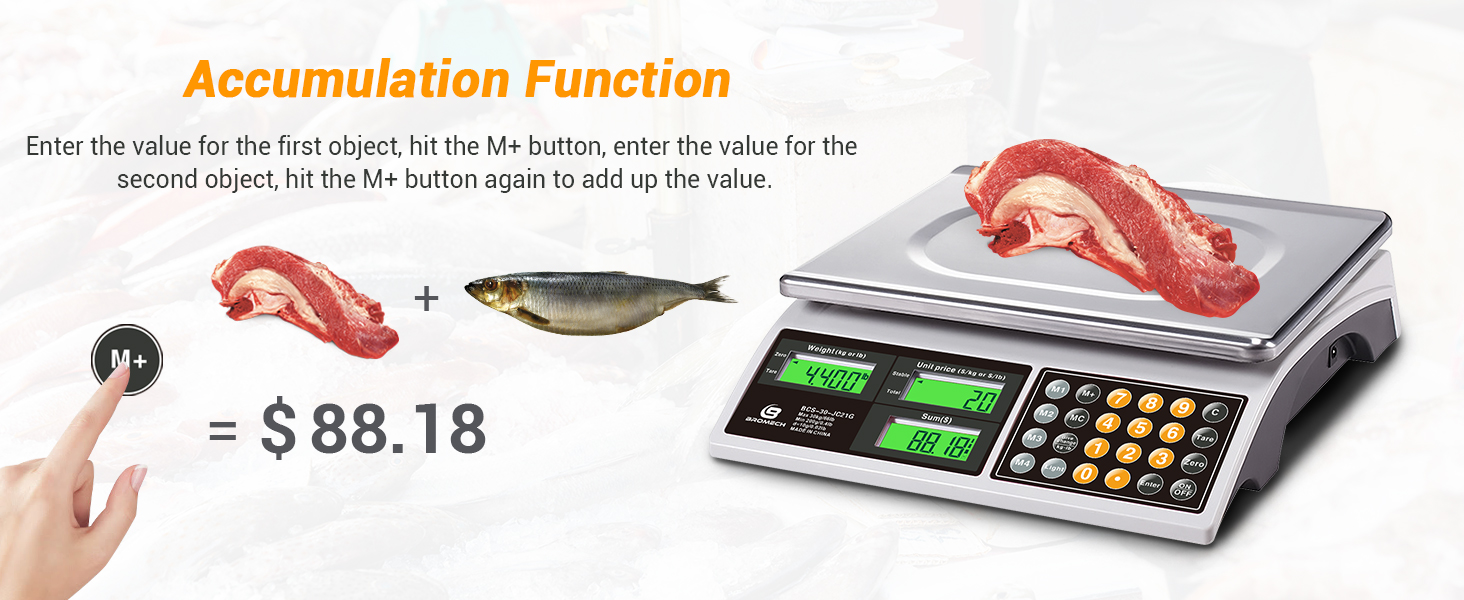 Price Computing Scale, 66lb Digital Commercial Food Meat Produce Weighing Scale with Green Backlight LCD for Farmers Market, Retail Outlets, Dry Battery Powered, Not for Trade