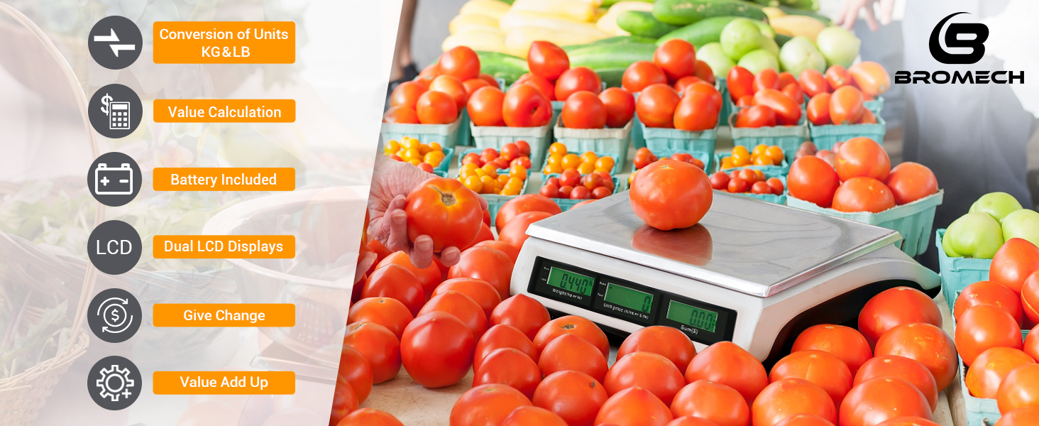 Price Computing Scale, 66lb Digital Commercial Food Meat Produce Weighing Scale with Green Backlight LCD for Farmers Market, Retail Outlets, Dry Battery Powered, Not for Trade