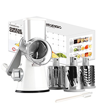 Cambom Rotary Cheese Grater Hand Crank Cheese Shredder for Fresh Cheese, Vegetable, Nuts,Non-slip Suction Base, Free Cleaning Brush Three Blades, Black
