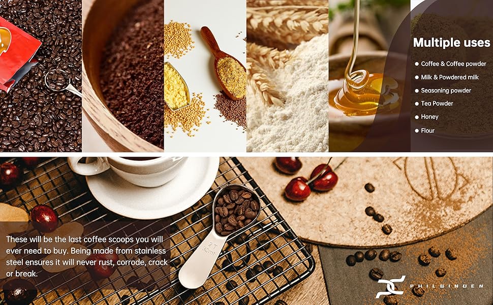 2 Pieces Stainless Steel Coffee Scoops Set(1 Tbsp,2 Tbsp)Durable Coffee Spoons with Ergonomic Handle Measuring Tablespoon for Canisters Tea Sugar Ground Coffee Whole Bean Milk Powder Flour (Colourful)