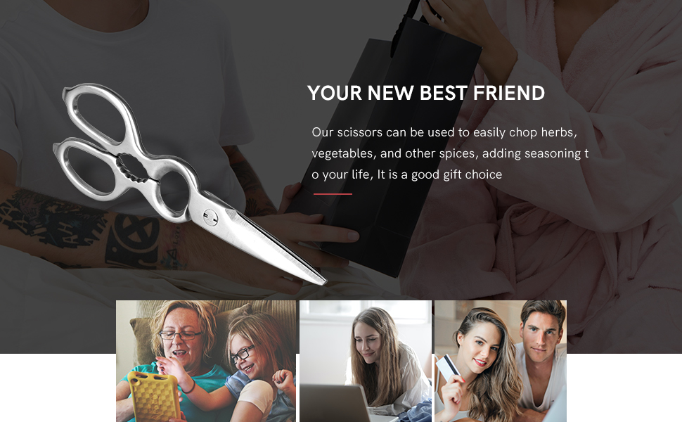 Stainless Steel Kitchen Shears Heavy Duty Full-Steel Forged Metal Scissors for Food, Professional Chef Shears Bone Cutting Meat Pizza Scissors Kitchen Utensils Come Apart, Silver