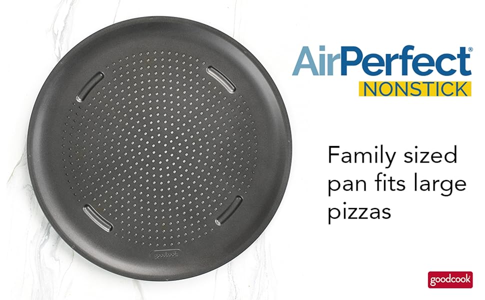 GoodCook AirPerfect Insulated Nonstick Carbon Steel Pizza Pan with Cutting Guides, Perforated Nonstick Pizza Pan, 15.75-Inch, Gray